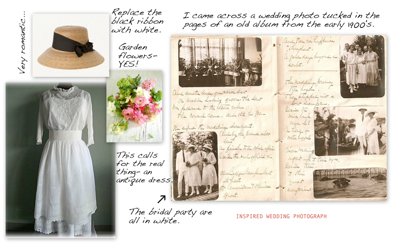 Antique white dress from Seams Like Olde Times with straw hat at Terrain