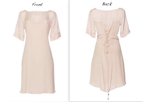 Soft pink silk dress with corset style lace up at the back